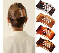 Velscrun Flat Hair Clips for Women Girls, Matte Lay Flat Claw Clips, Strong Hold Large Side Hair Clip All Hair Types, French Duck Billed Non Slip Grip Daily Styling Amber Leopard Hair Jaw Claw Clip