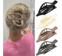 Velscrun Flat Hair Clips for Women Girls Thick Thin Hair French Concord Alligator Hair Clips Large Hair Claw Clips 4Pcs Matte Duck Billed Hair Clips Black White Khaki Dark Brown Hair Accessories
