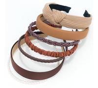 VELSCRUN Headbands for Women 7 Pcs Different Dark Brown Knotted Solid Pearl Head Bands Non Slip Hair Band for Womens Gilrs Thin Thick Short Hair Fashion Accessories