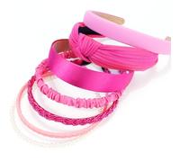 VELSCRUN Headbands for Women 7 Pcs Different Hot Pink Fashion Knotted Solid Head Bands Pearl Headband Non Slip Thin Hair Band for Womens Gilrs Thick Short Hair Face Wash Hair Accessories