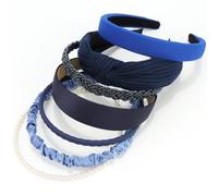 VELSCRUN Headbands for Women 7 Pcs Different Navy Blue Fashion Knotted Solid Head Bands Pearl Headband Non Slip Thin Hair Band for Womens Gilrs Thick Short Hair Face Wash Hair Accessories