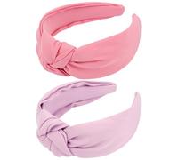 VELSCRUN Purple Rose Red Wide Knotted Headbands for Women Girls Hair 2 Pack Satin Solid Simple Women Fashion Headband Non Slip Head Bands Elastic Hair Band Womens Sisters Hair Accessories
