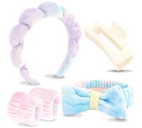 VELSCRUN Spa Headband, Makeup Face Wash Skincare Headbands, 5 Pcs Light Colorful Sponge Bow Tie Get Ready HairBand Facial Wristband Hair Clips Set, Stuff for Teen Girls Women Trendy Hair Accessories
