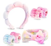 VELSCRUN Spa Headband, Makeup Face Wash Skincare Headbands, 6 Pcs Deep Colorful Sponge Bow Tie Get Ready HairBand Facial Wristband Set, Stuff for Teen Girls Women Trendy Fashion Hair Accessories