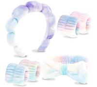 VELSCRUN Spa Headband, Makeup Face Wash Skincare Headbands, 6 Pcs Light Colorful Sponge Bow Tie Get Ready HairBand Facial Wristband Set, Stuff for Teen Girls Women Trendy Fashion Hair Accessories