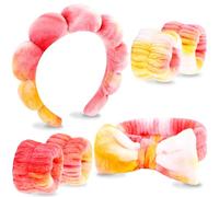VELSCRUN Spa Headband, Makeup Face Wash Skincare Headbands, 6 Pcs Orange Sponge Bow Tie Get Ready HairBand Facial Wristband Set, Stuff for Teen Girls Women Trendy Fashion Hair Accessories