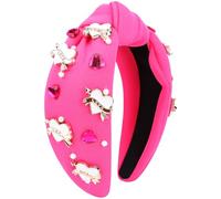 VELSCRUN Valentine’s Day Headband for Women Love Heart Headband Jeweled Crystal Rhinestone Knotted Headband Red Pink Wide Top Knot Headband Valentine’s Day Hair Accessories 09
