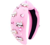 VELSCRUN Valentine’s Day Headband for Women Love Heart Headband Jeweled Crystal Rhinestone Knotted Headband Red Pink Wide Top Knot Headband Valentine’s Day Hair Accessories 10