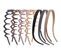 VELSCRUN Zig Zag Claw Comb Headbands for Women Girls, Plastic Curly Head Band Thin Hair Band with Teeth, Comfortable Square Headband for Glasses Wearers, 90s Hairband Diademas Para Mujer Black Brown