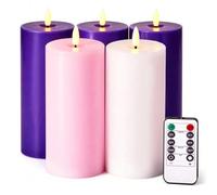Velsyn Pillar Advent Candles Set of 5, Battery Operated Advent Candle Set with Remote and Timer, 3x6 Pink and Purple Pillar Candle Set, Flameless Advent Candles for Advent Wreath Pillar Candle Holder