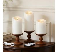 Velsyn Rechargeable Flickering Flameless Candles Melted Edge Battery Operated with Remote and Timer, Real Wax LED USB Pillar Candles, Set of 3 (3" x 4",5",6"), White, Spring Hone Decor