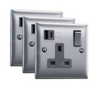 VELTZ Pro Super Fast Charging 20W PD/PPS USB C & 18W QC 4.0 USB A Single Plug Wall Socket 13A 1 Gang Brushed Steel