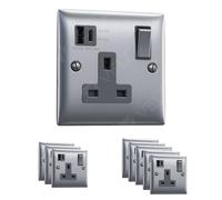 VELTZ Pro Super Fast Charging 20W PD/PPS USB C & 18W QC 4.0 USB A Single Plug Wall Socket 13A 1 Gang Brushed Steel