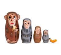 VELUNE 5Pcs/Set Hand Painted Wooden Monkey Nesting Dolls Matryoshka Craft Gift Home Decoration Tabletop Ornaments
