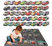 Veluoess Mini Cars Set, 40 Pieces Racing Cars Toy with Play Mat Foldable Storage Bag, for Kids Boys Girls 3 4 5 6 Years Old