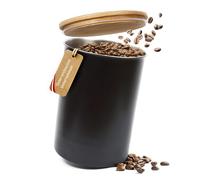 Velura Airtight Coffee Jar for 1 kg Coffee Beans Made of Stainless Steel - Storage Container for Coffee with Lid Made of Wood in Matt Black (3000 ml)