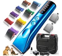 Velurie Professional Dog Clippers for Grooming - 2 Speed Heavy Duty Pet Grooming Kit with 2 Detachable Blade 8 Metal Combs - Quiet Cordless Horse Clipper for All Animal Coats