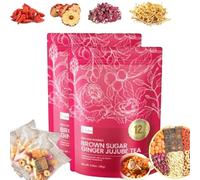Velutra Chinese Brown Sugar Ginger Tea, Instant Black Sugar Ginger Jujube Tea Cubes with Red Ginseng Black Sugar Ginger Tea, Individually Wrapped, Warms, Soothes & Aids Digestion (2)