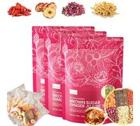 Velutra Chinese Brown Sugar Ginger Tea, Instant Black Sugar Ginger Jujube Tea Cubes with Red Ginseng Black Sugar Ginger Tea, Individually Wrapped, Warms, Soothes & Aids Digestion (3)
