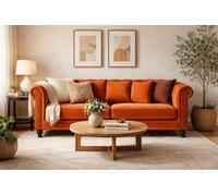 Velvet 3-Seat Sofa Rusty Orange 3 Seater Sofa, D88Xw217Xh80Cm Seat Height 43Cm