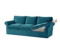 Velvet 3 Seater Sofa Cover Set - 7 Piece Slipcovers with Elastic for Cushions & Backrests - Stretchy Machine Washable - Teal Dark Grey Furniture Protector