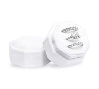 Velvet 3 Slots Jewelry Ring Box Engagement Wedding Box Keepsake Box Bridal Photo Ring Triple Slots Octagon (Pure White)