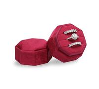 Velvet 3 Slots Jewelry Ring Box Engagement Wedding Box Keepsake Box Bridal Photo Ring Triple Slots Octagon (Merlot Red)