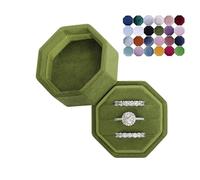 Velvet 3 Slots Jewelry Ring Box Engagement Wedding Box Keepsake Box Bridal Photo Ring Triple Slots Octagon (Olive Green)