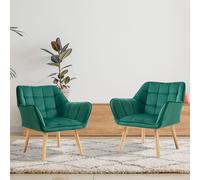 Velvet Accent Chair with Wide Arms Slanted Back Wooden Legs Set of 2 HOMCOM Green One Size