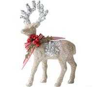 Velvet and Glitter Reindeer Ornament Designed for Seasonal Display on Shelves and Tables (D)