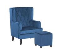 Armchair SANDSET with Footstool Velvet Dark Blue