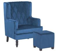 Velvet Armchair with Footstool Blue SANDSET