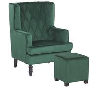 Velvet Armchair with Footstool Green SANDSET