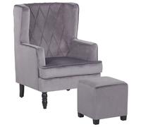Velvet Armchair with Footstool Grey SANDSET