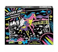 Velvet Art Colouring Puzzle Set - 60Pc Craft Kit | With 4 Fine Tip Markers | Kids Fun Game Activity | Creative Family Fun, Xmas Gift | Imagination | Play Fun