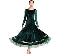 Velvet Ballroom Practice Dresses Waltz Tango Dress for Women Flamenco Modern Dance Costumes Cha Cha Dancing Outfit,Green,XXL