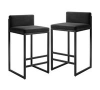 Velvet Bar Stool with Backrest and Black Metal Footrest, Modern Upholstered Tall Stool Bar Chairs Dining Room Island Height Stool for Breakfast, Counter, Bistro (2Pcs)(Size:65cm(25.6''),Color:Black)