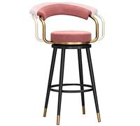 Velvet Bar Stools, Counter Height Degree Swivel Bar Chairs with Back and Footrest, Kitchen Pub Coffee Home Dinning Island Barstools Chairs, 300lbs (Pink-1ps,65cm/26in)
