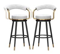 Velvet Bar Stools, Counter Height Degree Swivel Bar Chairs with Back and Footrest, Kitchen Pub Coffee Home Dinning Island Barstools Chairs, 300lbs (White-2ps,65cm/26in)