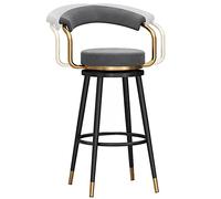 Velvet Bar Stools, Counter Height Degree Swivel Bar Chairs with Back and Footrest, Kitchen Pub Coffee Home Dinning Island Barstools Chairs, 300lbs (Gray-1ps,65cm/26in)