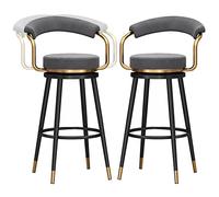 Velvet Bar Stools, Counter Height Degree Swivel Bar Chairs with Back and Footrest, Kitchen Pub Coffee Home Dinning Island Barstools Chairs, 300lbs (Gray-2ps,75cm/30in)