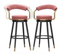 Velvet Bar Stools, Counter Height Degree Swivel Bar Chairs with Back and Footrest, Kitchen Pub Coffee Home Dinning Island Barstools Chairs, 300lbs (Pink-2ps,65cm/26in)