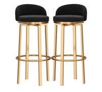 Velvet Bar Stools for Kitchen - Swivel Breakfast Counter Chairs with Backrest & Metal Legs, 3-Piece Set, 29.5" High, Black - Ideal for Home Bar/Island