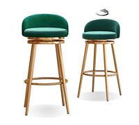 Velvet Bar Stools Set of 2 360° Swivel Chairs with Gold Metal Legs Stylish Green Counter Height Seating for Kitchen & Home Bar 65 cm Tall