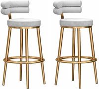 Velvet Bar Stools Set of 2, 65/75cm Counter Height Bar Stool Upholstered Stylish Dining Chair with Back for Breakfast Kitchen Island Home Pub (White,65cm)