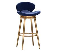Velvet Bar Stools with Backrest, Modern Swivel Counter Chairs for Kitchen Island, Metal Frame, 65cm (25.6 in) - Stylish Blue Bar Seating for Home & Restaurant, 1 Piece