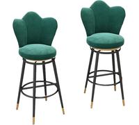 Velvet Barstool Set of ° Swivel Counter Height Bar Stools Gold Metal Legs, Dining Kitchen Pub Accent Chair with Petal Shape Back and Footrest (Green,75cm)