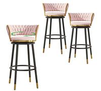 Velvet Barstools, Counter Height Stools with 360 Degree Swivel Seat Top, Iron Bar Chairs for Kitchen Island, Bar, Pub, 300lbs, 3pcs (Pink Cushion-black Leg,75cm)