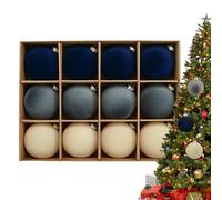 Velvet bauble set - 12pc toe led, Christmas hanging ornaments | Elegant plush ball tree accessories, touch decorative spheres, winter holiday decoration kit, seasonal party display