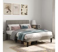 Bed Frame with 5-Level Adjustable Headboard Wooden Slats HOMCOM Grey King